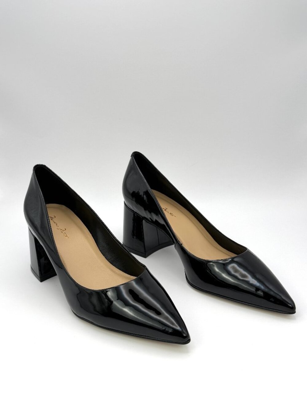Massimo Matteo Dawn Women's Black Patent Leather Pointed Toe Block Heel Pumps 5M